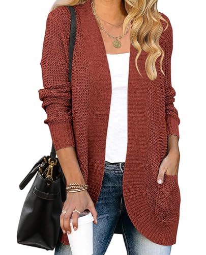 ZESICA Womens Fall Fashion Open Front Cardigan Sweaters - color: Rust, size: XX-Large
