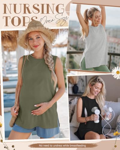 Ficerd 3 Pack Women's Nursing Tank Tops - color: Gray Green, Light Gray, Black, size: Small