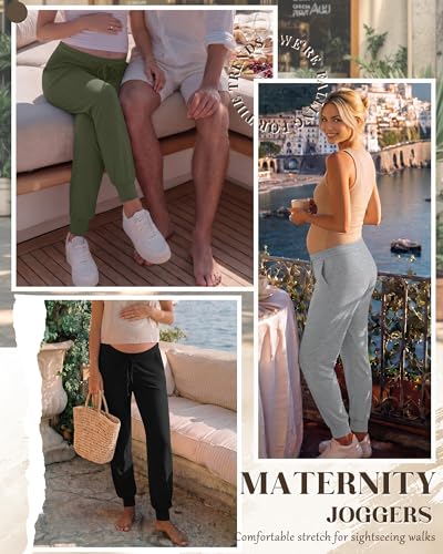 3 Pack Women Maternity Pants Pregnancy Lounge Jogger - color: Army Green, Light Gray, Black, size: Medium