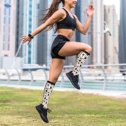 bassyil Compression Socks for Women & Men Circulation 15-20 mmHg Knee High Best Support for Nurses Travel Running Athletic - color: Coffee Dessert