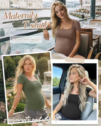 4 Pack Womens Maternity T Shirts - color: Army Green, Light Coffee, White, Black, size: Large