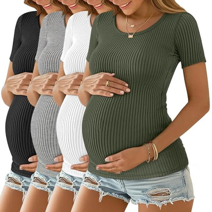 Oakgarden 4 Pack Women's Maternity Shirts - color: Army Green, White, Light Gray, Black, size: Medium