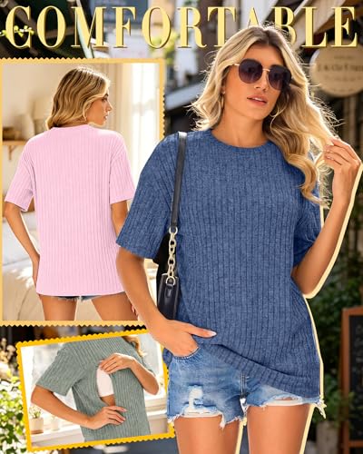 Ficerd 3 Pack Women Oversized Nursing Shirts - color: Denim Blue, Light Pink, Light Green, size: Medium