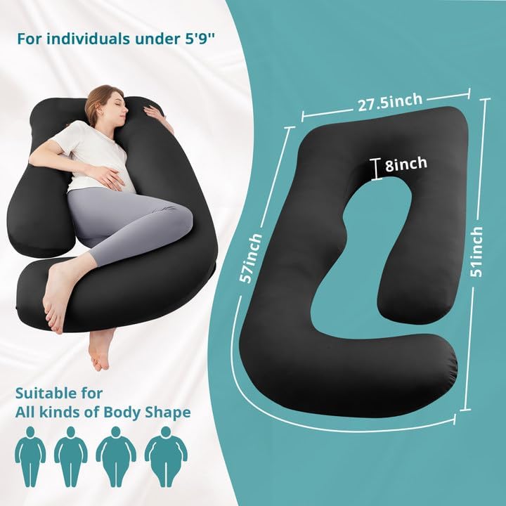 Cooling Pregnancy Pillows for Sleeping, 57'' Full Body Pillow, Black - color: Black, size: 57 Inch
