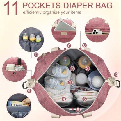 Pritent Diaper Bag Tote Waterproof Maternity Baby Bags with Pacifier Case - color: Red, size: Medium