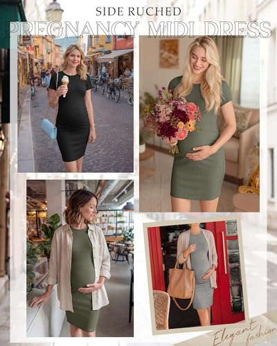 3 Pack Women's Cotton Maternity Dresses - color: Army Green, Light Mixed Gray, Black, size: Large