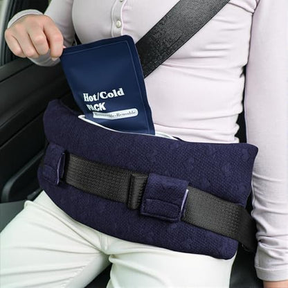 Seat Belt Pillow Post-Surgery – With Ice/Hot Pocket for C-Section, Blue - color: Navy Blue, size: Large