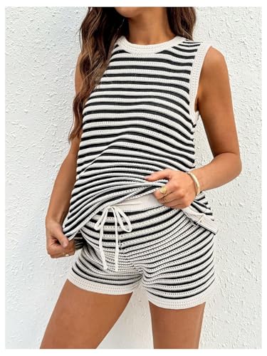 SOLY HUX Women's Maternity Striped Knit 2 Piece Outfits - color: Black and White Striped, size: Small