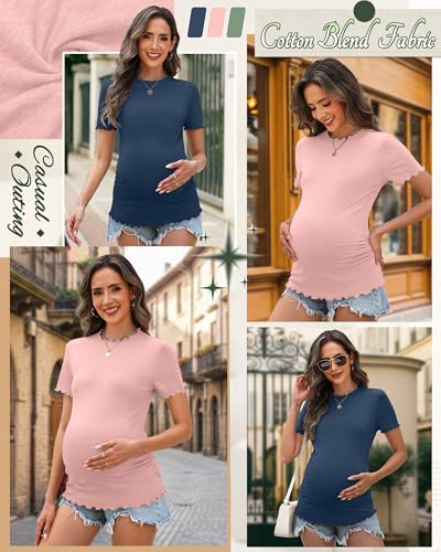 Xaatren 3 Pack Women's Maternity Short Sleeve Shirts - color: Blue, Light Pink, Light Green, size: Medium