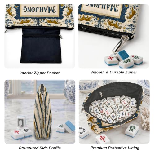 Blue Gold Chinoiserie Mahjong Tile Bag Tiger Peony Makeup Bag (Case Only) - color: Multicolor 1810