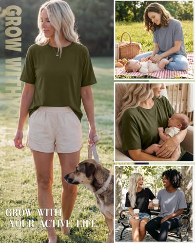 3 Pack Women's Oversized Nursing Tops - color: Army Green, Gray, Black, size: Large