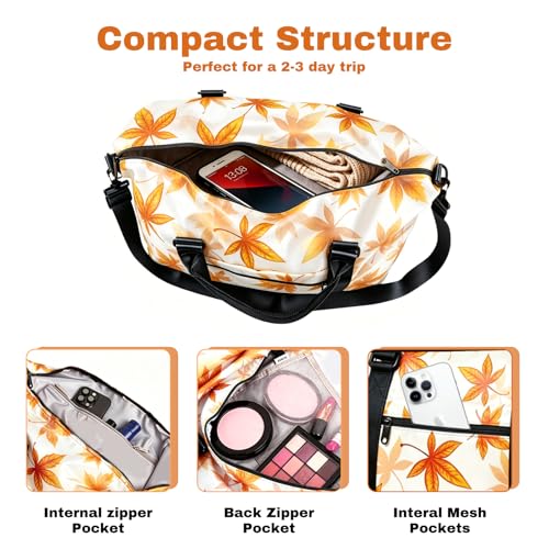 Travel Duffle Bag for Women, Carry On Weekender Tote with Trolley Sleeve - color: Maple Leaf