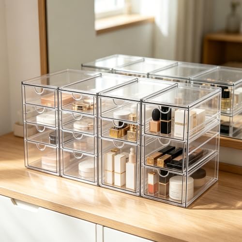Prsildan Acrylic Desk Organizers with 14 Drawers, Stackable Makeup Storage - size: Stackable-14 Drawers
