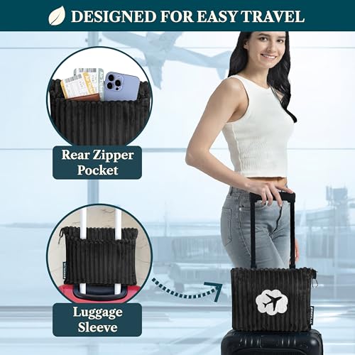 PAVILIA Travel Blanket Pillow, Soft Ribbed Fleece Airplane Blanket, Black - color: Black