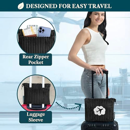 PAVILIA Travel Blanket Pillow, Soft Ribbed Fleece Airplane Blanket, Black - color: Black
