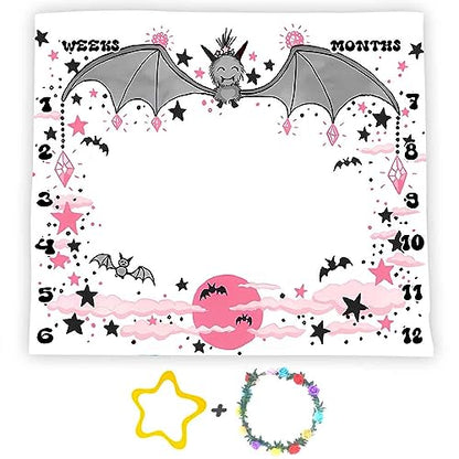 Bat Baby Monthly Milestone Blanket, Halloween Cute Animal Design, 48x40in