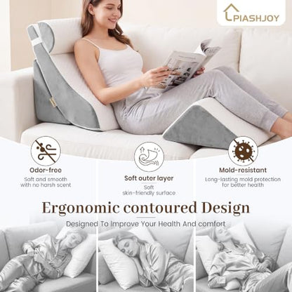 4PCS Wedge Pillow Set,Body Positioner for Post Surgery Recovery - color: White + Gray