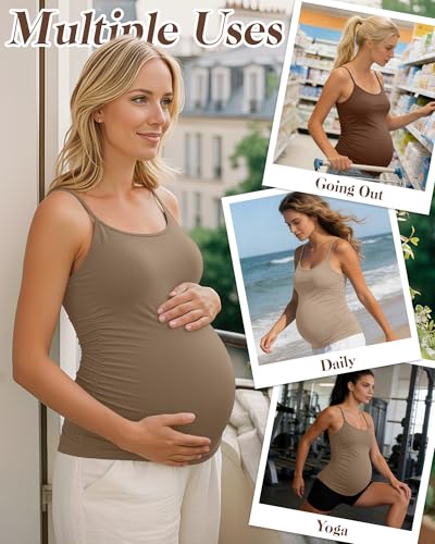Ficerd 3 Pack Women's Maternity Tank Tops - color: Apricot, Khaki, Coffee, size: Large