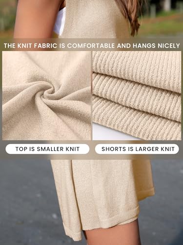 Glamaker Women's 2 Piece Short Sets Summer Lounge Sets Sweater Knit Beach Vacation Matching Sets Travel Outfits - color: Beige, size: Medium