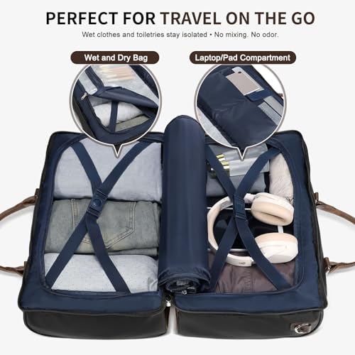 3 Piece Lay Flat Duffel Bag Set Wet Pocket Carry On Black - color: Black