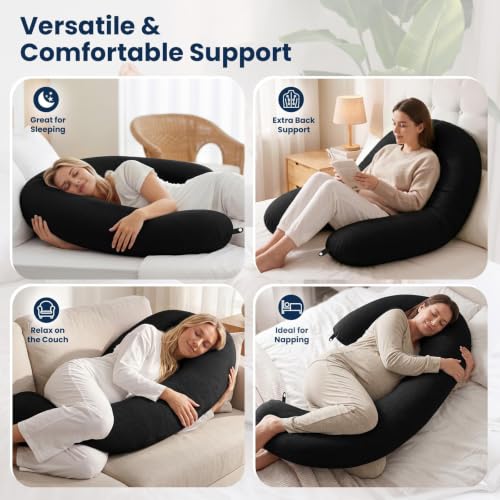 TranquilRelax C Shaped Body Pillow for Side Sleepers, Black-53 * 10" - color: Black, size: 53*10 in