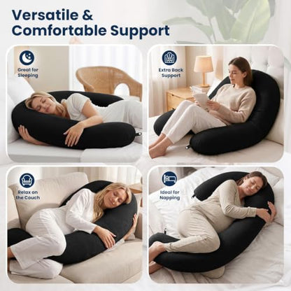 TranquilRelax C Shaped Body Pillow for Side Sleepers, Black-53 * 10" - color: Black, size: 53*10 in