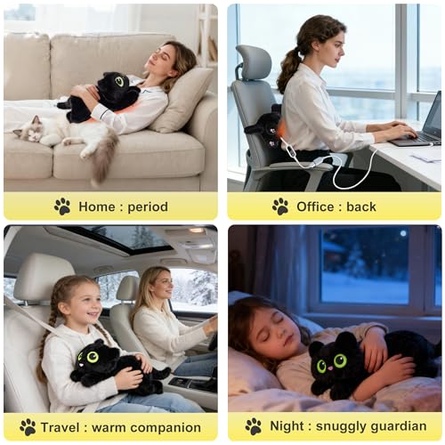 Black Cat Heating Pad Plush, USB Electric Warm Cushion with Timer for Women - color: Black Cat Heating Pad