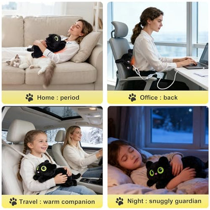 Black Cat Heating Pad Plush, USB Electric Warm Cushion with Timer for Women - color: Black Cat Heating Pad