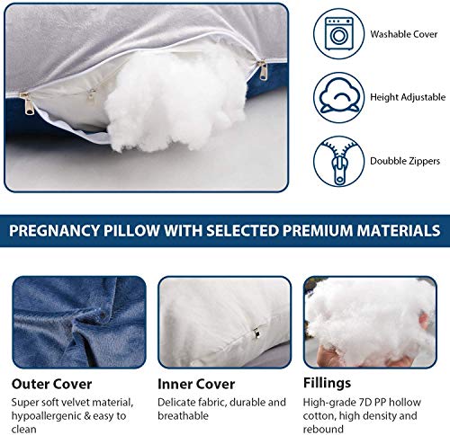 Elover U Shaped Pregnancy Pillow,Full Body Maternity Support - color: Velvet-blue and Grey