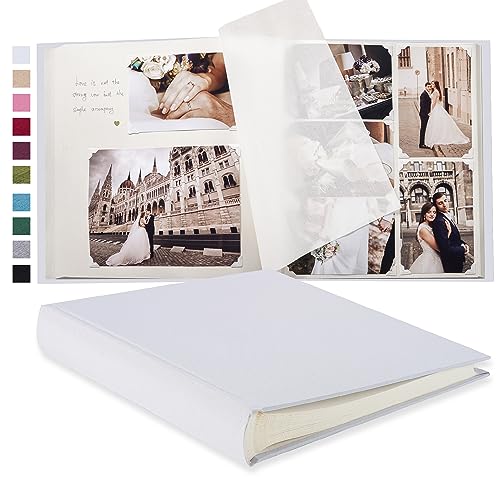 Pssoss Large Linen DIY Scrapbook Album with Writing Space, 100 Pages, White - color: White