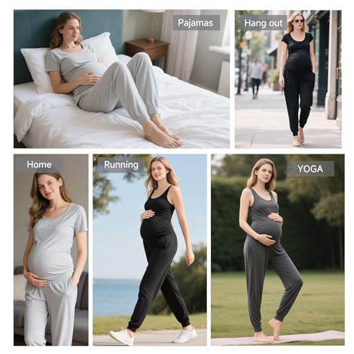 Viscose for Bamboo Maternity Loose Lounge Jogger Pants - color: Dark Grey, size: X-Large