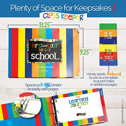 Class Keeper® School Memory Book + First & Last Day Photo Signs | Digital Memory App Included - color: Set: Primary Stripes Class Keeper + Primary Text Signs