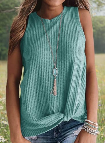 IWOLLENCE Womens Casual Tank Tops with Twist Knot - color: C Blue Green, size: Small