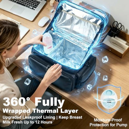 Uross Breast Pump Bag-Spectra S1/S2 Pumping Bag PU Leather Leakproof Cooler