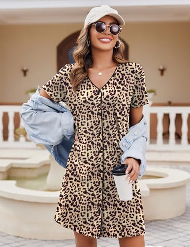 Ekouaer Nightgowns for Women 2 Pack Night Gowns Button Down Sleep Shirts - color: Black/Brown Leopard, size: Medium