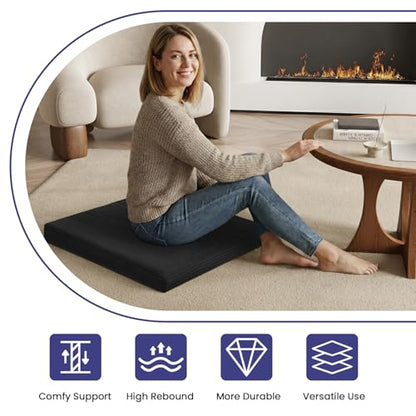 Meditation Cushion, Meditation Mat with Knee Support, Beige - color: Black, size: 24X24X2 Inch