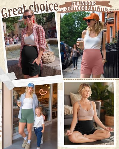 3 Pack Women's Maternity Shorts - color: Black, Gray Green, Gray Pink, size: Medium