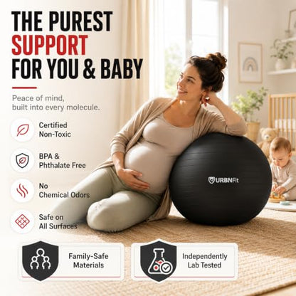 URBNFit Yoga Ball - Anti-Burst Exercise Ball Large - color: Black, size: L (24" - 26") 65cm