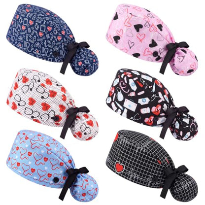 Honoson 6 Pcs Scrub Caps Women with Buttons - color: Soft Color, style: Classic