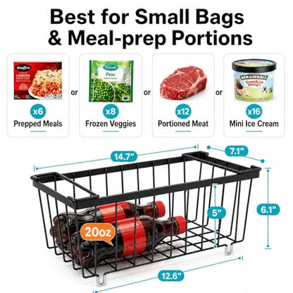 iSPECLE Deep Freezer Organizer Bins - Storage Baskets for 5-7 Cu.Ft, 6 Pack - color: 6-Pack Black (2 Columns)