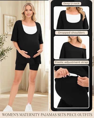 2 Piece Women Maternity Set Pregnancy Outfit - color: Black, size: Large