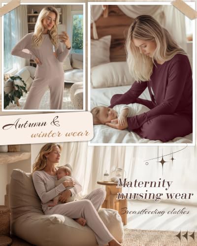 2 Pack Maternity Nursing Pajamas Set - color: Camel, Army Green, size: Small