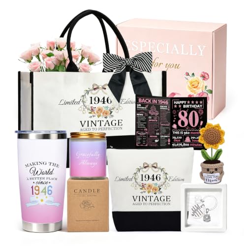 NST Birthday Gifts for Women, Happy Birthday Gifts for Mom Tote Bag Set - color: Vintage 1946 (80th)
