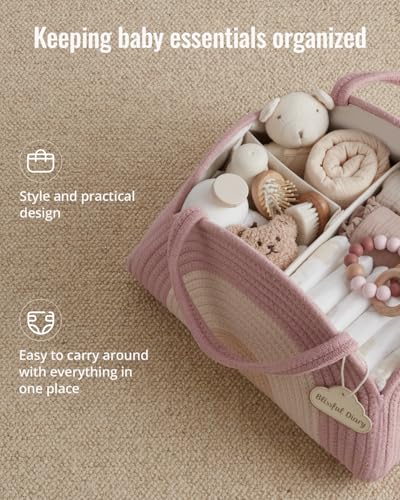 Blissful Diary Diaper Caddy Organizer, Woven Cotton Rope, Blush Rainbow - color: Blush Rainbow