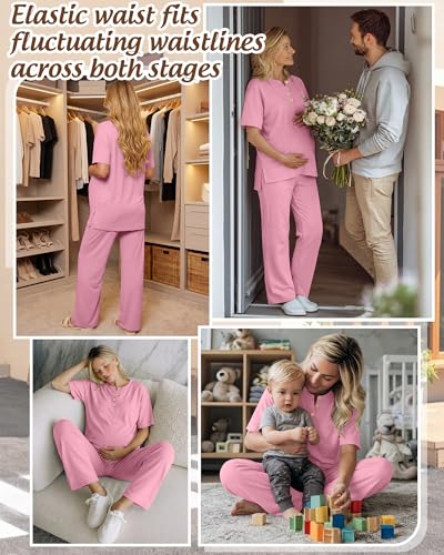 Women Maternity Lounge Set - color: Pink, size: Medium