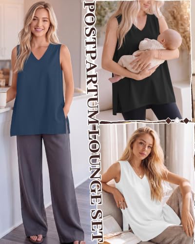 4 Pack Womens Nursing Oversized Tank Tops - color: Haze Blue, Camel, White, Black, size: Medium