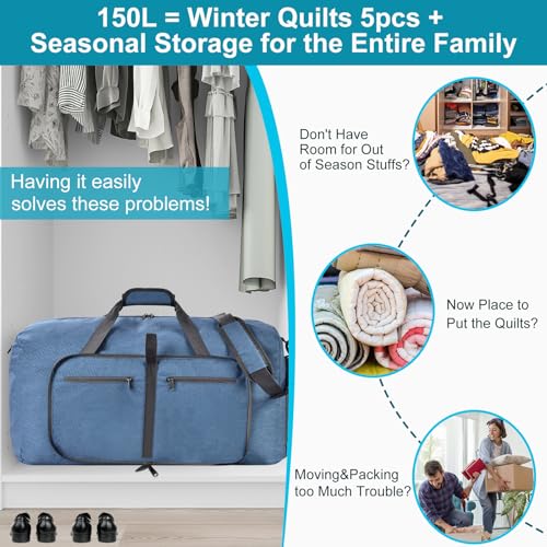 Felipe Varela Foldable Duffle Bag for Travel Weekend Overnight Gym Camping - color: D Blue, size: 85L