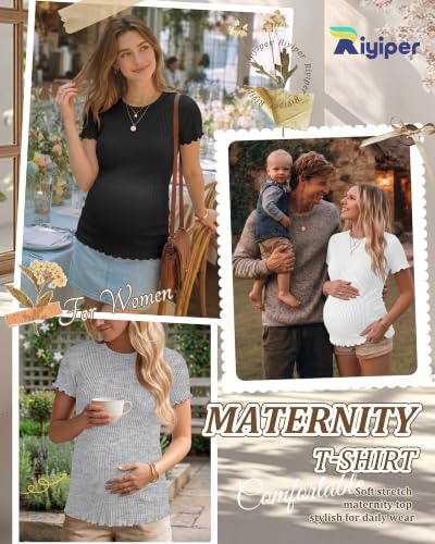 Riyiper 4 Pack Maternity Ribbed Knit Shirts for - color: Army Green, Light Gray, White, Black, size: Medium