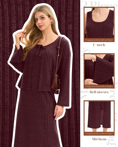 Maternity Dress Set 2 Piece for Baby Shower Party - color: Burgundy, size: Large