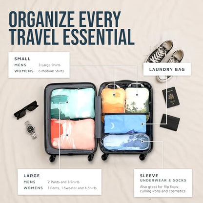 TRIPPED Travel Gear Compression Packing Cubes for Carry-On Travel 6-Pack - color: Getaways, size: 6 Piece